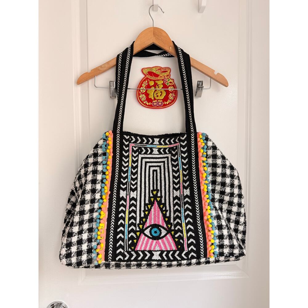 American & Beyond Wanderlust Evil Eye Tote Beaded Boho Texas Sparkles
